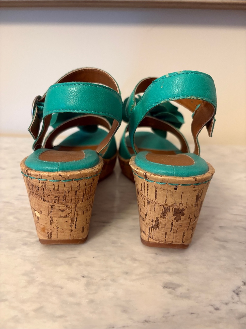 Jaclyn Smith Teal Floral Cork Wedge Sandals size 7 NNT - Picture 4 of 9